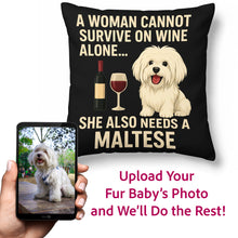 Load image into Gallery viewer, Personalized “A Woman Cannot Survive on Wine…” Wire Fox Terrier Pillowcase-Home Decor-Dog Mom Gifts,Home Decor,Personalize Artwork,Pillows,Wire Fox Terrier-3