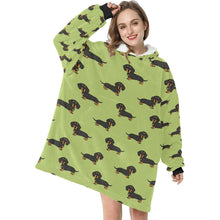 Load image into Gallery viewer, Cutest Black and Tan Dachshund Love Blanket Hoodie for Women - 4 Colors-Apparel-Apparel, Blankets, Dachshund-Green-5