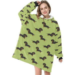 Cutest Black and Tan Dachshund Love Blanket Hoodie for Women - 4 Colors-Apparel-Apparel, Blankets, Dachshund-Green-5