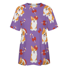 Load image into Gallery viewer, Candy Cane Christmas Corgis All Over Print Women&#39;s Cotton T-Shirt - 4 Colors-Apparel-Apparel, Christmas, Corgi, Shirt, T Shirt-10