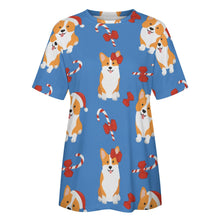 Load image into Gallery viewer, Candy Cane Christmas Corgis All Over Print Women&#39;s Cotton T-Shirt - 4 Colors-Apparel-Apparel, Christmas, Corgi, Shirt, T Shirt-13