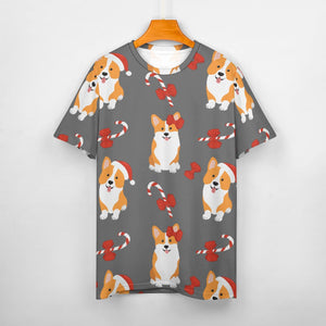 Candy Cane Christmas Corgis All Over Print Women's Cotton T-Shir - 4 Colors-Apparel-Apparel, Christmas, Corgi, Shirt, T Shirt-3