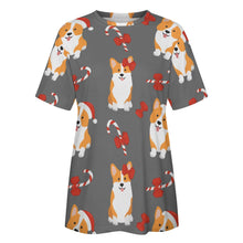 Load image into Gallery viewer, Candy Cane Christmas Corgis All Over Print Women&#39;s Cotton T-Shir - 4 Colors-Apparel-Apparel, Christmas, Corgi, Shirt, T Shirt-2