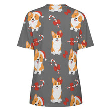 Load image into Gallery viewer, Candy Cane Christmas Corgis All Over Print Women&#39;s Cotton T-Shir - 4 Colors-Apparel-Apparel, Christmas, Corgi, Shirt, T Shirt-4