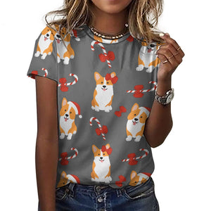 Candy Cane Christmas Corgis All Over Print Women's Cotton T-Shirt - 4 Colors-Apparel-Apparel, Christmas, Corgi, Shirt, T Shirt-17
