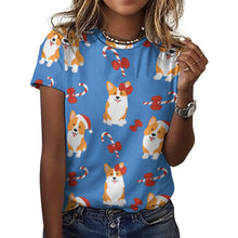 Load image into Gallery viewer, Candy Cane Christmas Corgis All Over Print Women&#39;s Cotton T-Shir - 4 Colors-Apparel-Apparel, Christmas, Corgi, Shirt, T Shirt-6