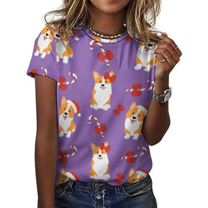 Candy Cane Christmas Corgis All Over Print Women's Cotton T-Shir - 4 Colors-Apparel-Apparel, Christmas, Corgi, Shirt, T Shirt-9