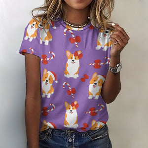 Candy Cane Christmas Corgis All Over Print Women's Cotton T-Shir - 4 Colors-Apparel-Apparel, Christmas, Corgi, Shirt, T Shirt-8