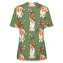 Load image into Gallery viewer, Candy Cane Christmas Corgis All Over Print Women&#39;s Cotton T-Shir - 4 Colors-Apparel-Apparel, Christmas, Corgi, Shirt, T Shirt-11