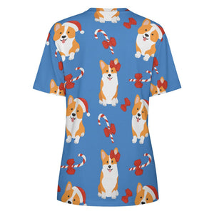 Candy Cane Christmas Corgis All Over Print Women's Cotton T-Shir - 4 Colors-Apparel-Apparel, Christmas, Corgi, Shirt, T Shirt-7