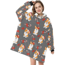 Load image into Gallery viewer, Candy Cane Christmas Corgis Blanket Hoodie for Women-11