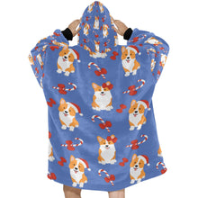 Load image into Gallery viewer, Candy Cane Christmas Corgis Blanket Hoodie for Women-12