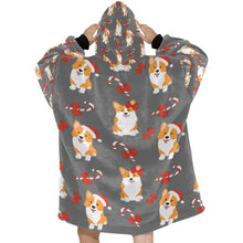 Load image into Gallery viewer, Candy Cane Christmas Corgis Blanket Hoodie for Women-13