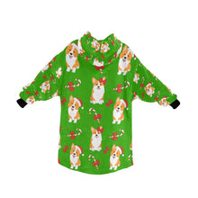 Load image into Gallery viewer, Candy Cane Christmas Corgis Blanket Hoodie for Women-2
