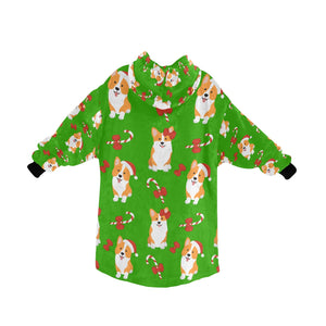 Candy Cane Christmas Corgis Blanket Hoodie for Women-2