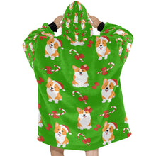 Load image into Gallery viewer, Candy Cane Christmas Corgis Blanket Hoodie for Women-4