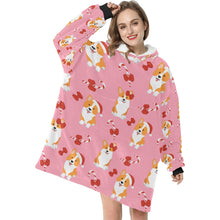 Load image into Gallery viewer, Candy Cane Christmas Corgis Blanket Hoodie for Women-5