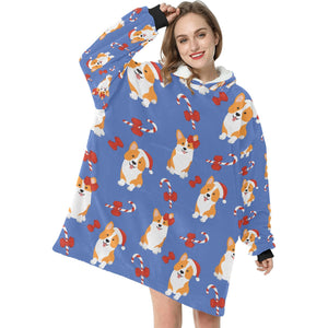 Candy Cane Christmas Corgis Blanket Hoodie for Women-7