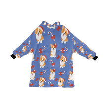 Load image into Gallery viewer, Candy Cane Christmas Corgis Blanket Hoodie for Women-RoyalBlue-ONE SIZE-9