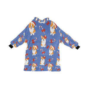 Candy Cane Christmas Corgis Blanket Hoodie for Women-RoyalBlue-ONE SIZE-9