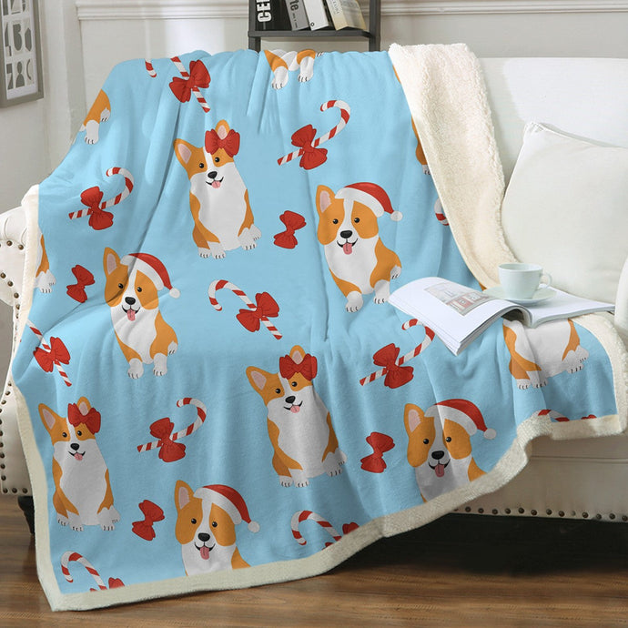 Candy Cane Christmas Corgis Love Soft Warm Fleece Blanket-Blanket-Blankets, Corgi, Home Decor-4
