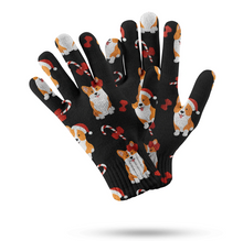 Load image into Gallery viewer, Candy Cane Christmas Corgis Touch Screen Gloves - 4 Colors-Accessories-Accessories, Christmas, Corgi, Dog Dad Gifts, Dog Mom Gifts, Gloves-Black-4