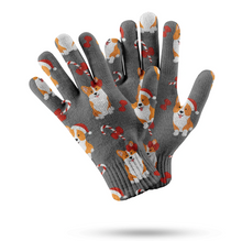 Load image into Gallery viewer, Candy Cane Christmas Corgis Touch Screen Gloves - 4 Colors-Accessories-Accessories, Christmas, Corgi, Dog Dad Gifts, Dog Mom Gifts, Gloves-Gray-1
