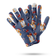 Load image into Gallery viewer, Candy Cane Christmas Corgis Touch Screen Gloves - 4 Colors-Accessories-Accessories, Christmas, Corgi, Dog Dad Gifts, Dog Mom Gifts, Gloves-Navy-2