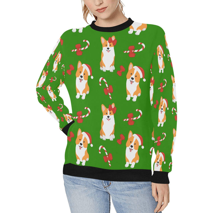 Candy Cane Christmas Corgis Women's Sweatshirt-Green-XS-13