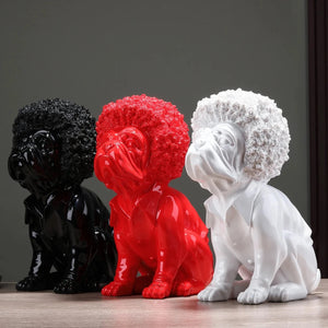 Candy Color Afro Wig Large Ceramic Pug Statues-Home Decor-Dog Dad Gifts, Dog Mom Gifts, Home Decor, Pug, Pug - Black, Statue-12
