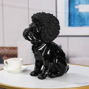 Candy Color Afro Wig Large Ceramic Pug Statues-Home Decor-Dog Dad Gifts, Dog Mom Gifts, Home Decor, Pug, Pug - Black, Statue-16