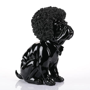 Candy Color Afro Wig Large Ceramic Pug Statues-Home Decor-Dog Dad Gifts, Dog Mom Gifts, Home Decor, Pug, Pug - Black, Statue-3