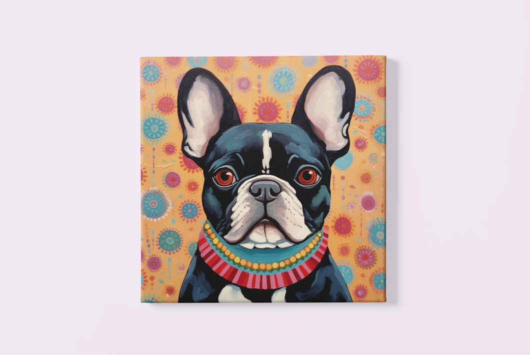 Boston Bohème Boston Terrier Wall Art Poster-Art-Boston Terrier, Dog Art, Home Decor, Poster-Framed Light Canvas-Small - 8x8