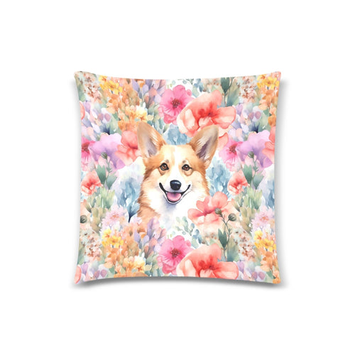 Captivating Corgi Charm Floral Bliss Throw Pillow Covers-Cushion Cover-Corgi, Home Decor, Pillows-One Corgi-1
