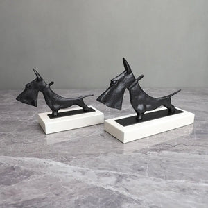 Cast Iron Black Scottie Dog Statue with Marble Base-6