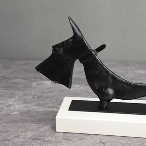 Cast Iron Black Scottie Dog Statue with Marble Base-8