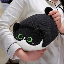 Load image into Gallery viewer, Black and White Cat Loaf Throw Pillow - Long Fat Cat Plush Cushion - Green Eyes-Home Decor-Black and White Cat,Cats,Home Decor,Pillows,Stuffed Animal-2