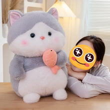 Load image into Gallery viewer, Gray and White Cat Plush Toy - Chunky Fat Fish Loving Cat-Stuffed Animals-Cat Memorial Gifts,Cats,Grey and White Cat,Stuffed Animal-4