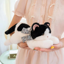 Load image into Gallery viewer, Black and White Cat Stuffed Animal Plush Toy - Floral Bow Kitty-Stuffed Animals-Black and White Cat,Cat Memorial Gifts,Cats,Stuffed Animal-3