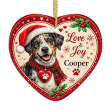 Load image into Gallery viewer, Catahoula Leopard Dog Christmas Ornament - Love &amp; Joy Heart Shaped Portrait - Personalize with Photo and Name-Christmas Ornament-Catahoula,Christmas,Christmas Ornament,Personalize Artwork-4