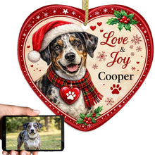 Load image into Gallery viewer, Catahoula Leopard Dog Christmas Ornament - Love &amp; Joy Heart Shaped Portrait - Personalize with Photo and Name-Christmas Ornament-Catahoula,Christmas,Christmas Ornament,Personalize Artwork-1