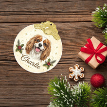 Load image into Gallery viewer, Cavalier King Charles Spaniel Christmas Ornament - Gold Crown Dog Portrait - Personalized with Photo and Name-Christmas Ornament-Christmas,Christmas Ornament,Personalize Artwork-7