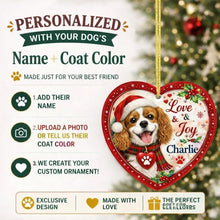 Load image into Gallery viewer, Cavalier King Charles Spaniel Christmas Ornament - Love &amp; Joy Heart Shaped Portrait - Personalized with Name-Christmas Ornament-Cavalier King Charles Spaniel,Christmas,Personalize Artwork-2
