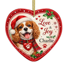 Load image into Gallery viewer, Cavalier King Charles Spaniel Christmas Ornament - Love &amp; Joy Heart Shaped Portrait - Personalized with Name-Christmas Ornament-Cavalier King Charles Spaniel,Christmas,Personalize Artwork-4