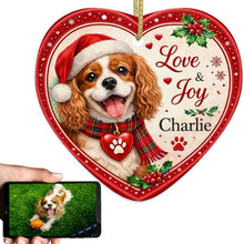 Load image into Gallery viewer, Cavalier King Charles Spaniel Christmas Ornament - Love &amp; Joy Heart Shaped Portrait - Personalized with Name-Christmas Ornament-Cavalier King Charles Spaniel,Christmas,Personalize Artwork-1