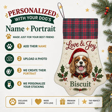 Load image into Gallery viewer, Cavalier King Charles Spaniel Christmas Stocking - Holly &amp; Tartan Portrait - Personalize with Photo and Name-Christmas Ornament-Christmas,Christmas Stocking,Personalize Artwork-2