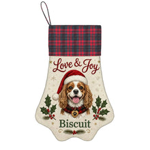Load image into Gallery viewer, Cavalier King Charles Spaniel Christmas Stocking - Holly &amp; Tartan Portrait - Personalize with Photo and Name-Christmas Ornament-Christmas,Christmas Stocking,Personalize Artwork-3