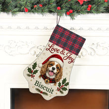 Load image into Gallery viewer, Cavalier King Charles Spaniel Christmas Stocking - Holly &amp; Tartan Portrait - Personalize with Photo and Name-Christmas Ornament-Christmas,Christmas Stocking,Personalize Artwork-6