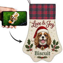 Load image into Gallery viewer, Cavalier King Charles Spaniel Christmas Stocking - Holly &amp; Tartan Portrait - Personalize with Photo and Name-Christmas Ornament-Christmas,Christmas Stocking,Personalize Artwork-1