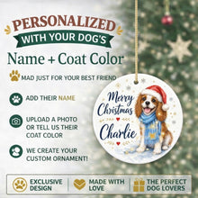 Load image into Gallery viewer, Cavalier King Charles Spaniel Dog Ornament - Watercolor Artwork Merry Christmas Design - Personalized with Name-Christmas Ornament-Cavalier King Charles Spaniel,Christmas,Personalize Artwork-2